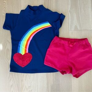 Lands' End Kids Swim Rashguard Set - Navy and Pink